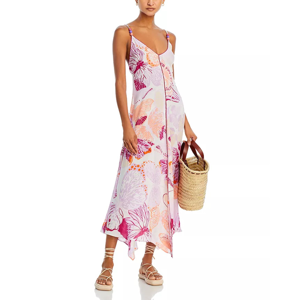 POUPETTE ST. BARTH BESSIE MAXI PINK FLORAL DRESS LARGE $390 MSRP BEADED SHOULDER